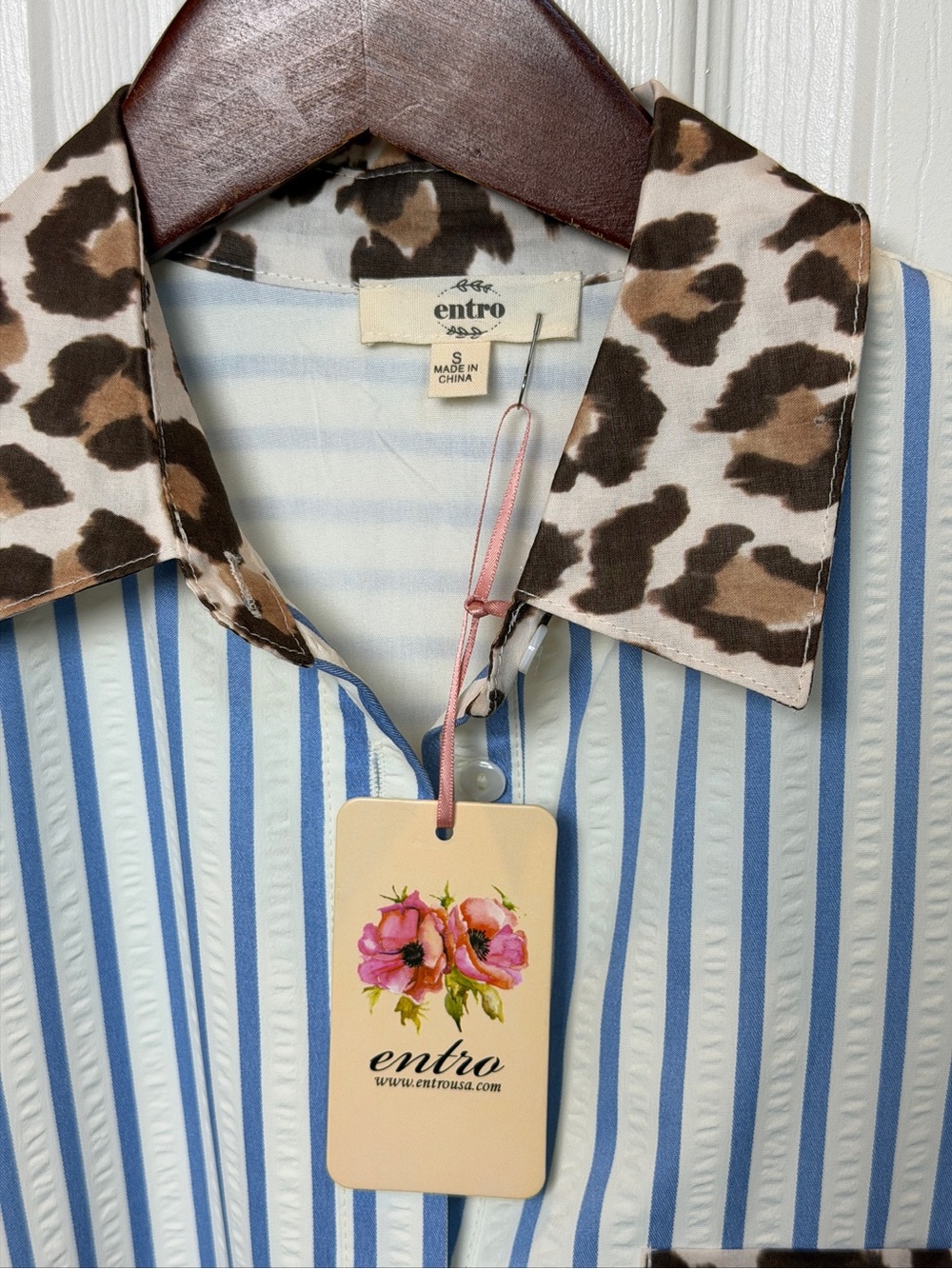 entro Striped Animal Print Drop Waist Button Front Mini Dress NWT - Picture 2 of 11